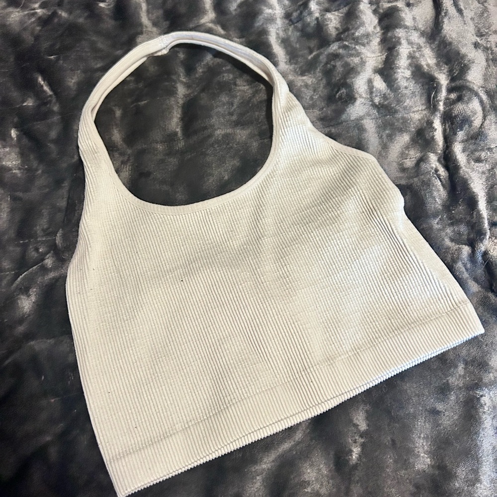 Ribbed Halter Crop Top in white
